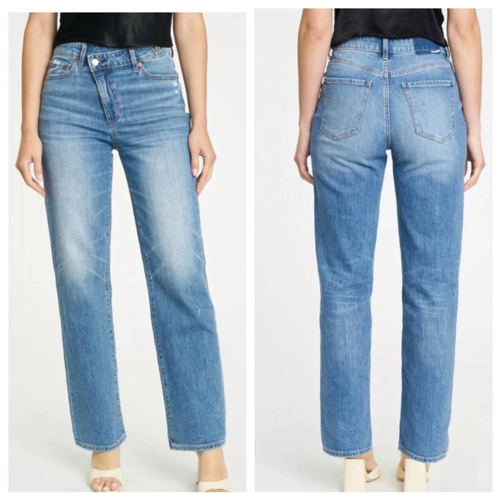 DAZE denim asymmetrical zip straight leg jeans medium wash size 28